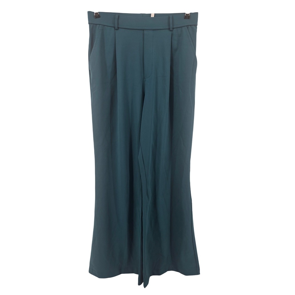 Halara Dress Pants Womens M Tall Teal Green Wide Leg Pleated High Rise Workwear